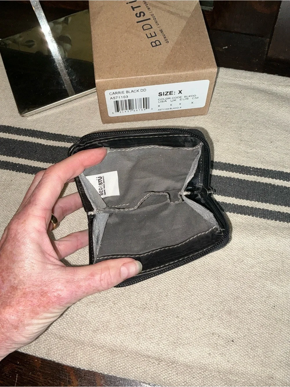 NWT Bed Stu Carrie Leather Black Die Dyed DD Wallet W/ Box Retail $100